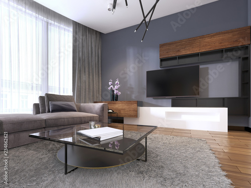 Tv Unit In Contemporary Living Room With Corner Fabric Big
