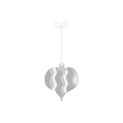 Wall Mural - Hanging christmas bauble on string vector illustration icon. Heart ornament in silver, grey shades. Festive traditional seasonal decoration.