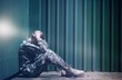 © vectorfusionart - Frustrated military soldier sitting with hands on head