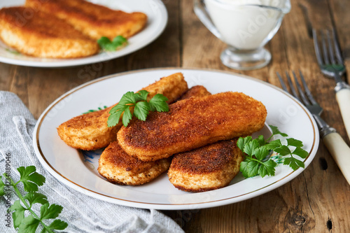 Fried Cottage Cheese Sticks On A Plate Buy This Stock Photo And