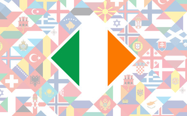 Wall Mural - Flag background of European countries with big flag of Ireland in the centre for Football competition.