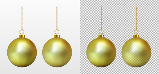 Wall Mural - Realistic transparent gold Christmas ball. New year toy