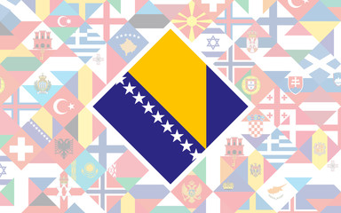 Wall Mural - Flag background of European countries with big flag of Bosnia and Herzegovina in the centre for Football competition.