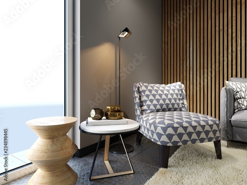 Designer Soft Armchair In Loft Style With Two Creative Side Tables Designer Soft Armchair In Loft Style