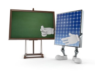 Canvas Print - Photovoltaic panel character with blank blackboard