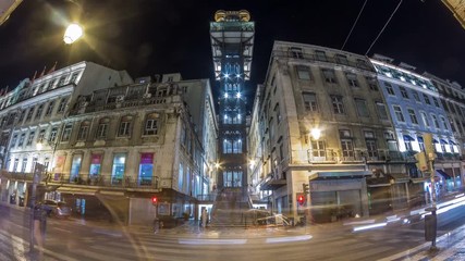 Wall Mural - Santa Justa Elevator night timelapse in Lisbon, Portugal.