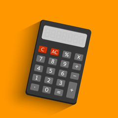 Dark electronic calculator in flat style with shadow. Digital keypad math isolated device vector illustration.
