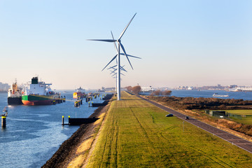 Ships moored in the port of Rotterdam