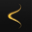 Glowing shiny golden spiral trail glittering sparkling element. Vector