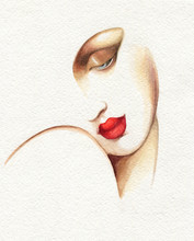 Abstract Woman Face. Fashion Illustration. Watercolor Painting
