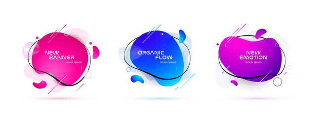 Wall Mural - Set of liquid color abstract geometric shapes. Fluid gradient elements for minimal banner, logo, social post. Futuristic trendy dynamic elements. Abstract background. Eps10 vector.