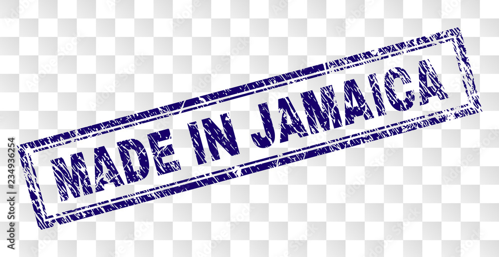 MADE IN JAMAICA stamp seal print with dirty style and double framed rectangle shape. Stamp is ...
