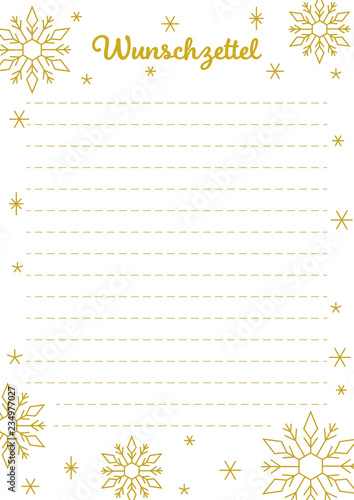 Wunschzettel Vorlage Weihnachten Weihnachtliches Design Goldene Schrift Und Geometrische Sterne Und Schneeflocken Stock Vector Adobe Stock