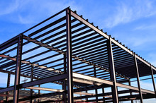 Steel Framework Of Commercial Building Under  Construction.