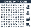 100 big data universal icons set with Data, Encryption, Value, Available, Server, Efficiency, Filter, Technical Support, Big data, Users