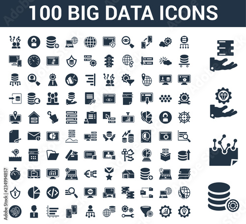 100 big data universal icons set with Data, Encryption, Value ...