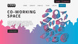 Co Working Coworking Space Desktop Landing Page For Web Website Template Design Example Front End  With Hand Drawn Sketchy Line Art Drawings Illustrations Of Essential Related Objects Vector Graphic