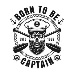 Nautical vector emblem with bearded skull and text