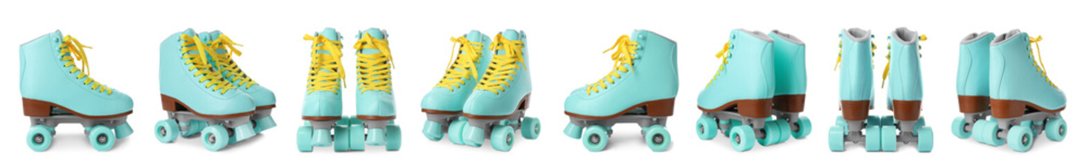 Wall Mural - set with stylish roller skates on white background