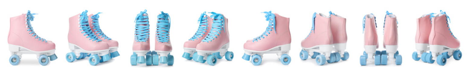 Wall Mural - set with stylish roller skates on white background