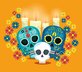 Canvas Print - skulls with flowers to celebrate day of the dead