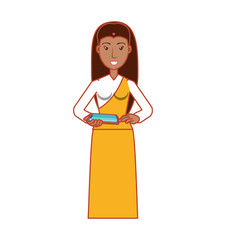 Sticker - woman indian with smartphone device