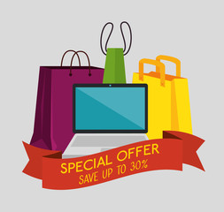 shopping bags with laptop to special sale offer