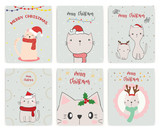 Fototapeta Pokój dzieciecy - Set Christmas card. cute cat.