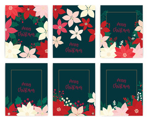 Wall Mural - Set of Merry Christmas greeting card. flower, floral.