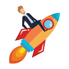 Poster - businessman with rocket startup