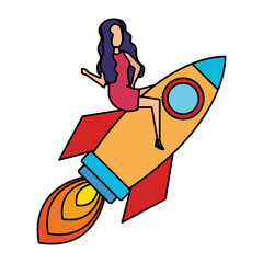 Poster - woman flying in rocket start up