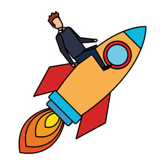 Sticker - businessman with rocket startup