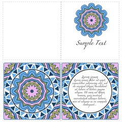 Vintage cards with Floral mandala pattern. Vector template. The front and rear side.