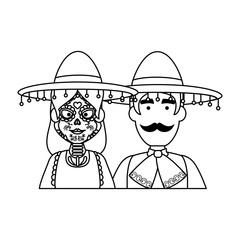 Canvas Print - couple with mexican costume characters