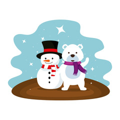 Sticker - cute polar bear with snowman characters