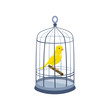 llustration with a bird in a cage. vintage cage