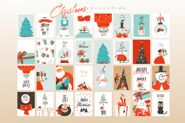 hand drawn vector abstract fun merry christmas time cartoon illustrations greeting cards template an