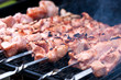 © amberto4ka - Roasted meat cooked at barbecue with smoke.
