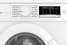 Modern White Washing Machine Front Panel With Display. 3d Rendering