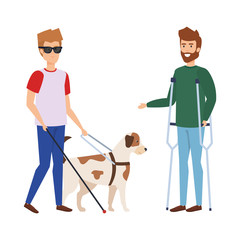 Sticker - blind man with guide dog and man with prosthesis