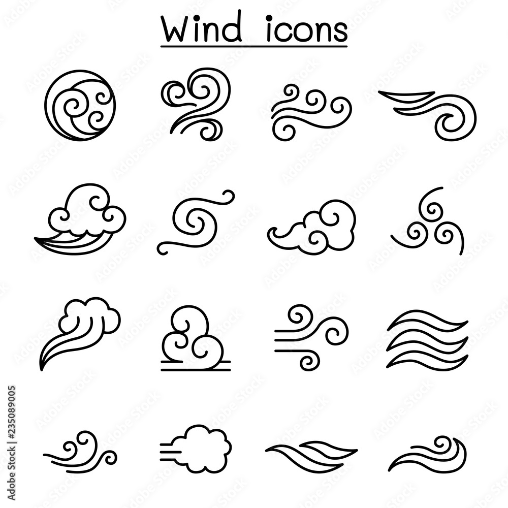 Wind icon set in thin line style Stock Vector | Adobe Stock