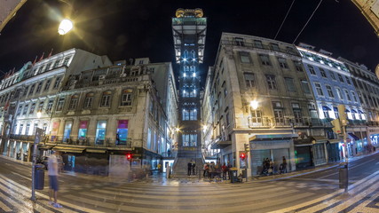 Wall Mural - Santa Justa Elevator night timelapse in Lisbon, Portugal.