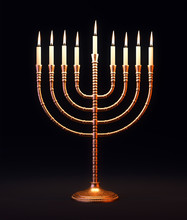Golden Hanukkah Menorah With Candles On Dark Background