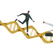 © Annelien - Man running on DNA strand while doctor is researching it with magnifying glass