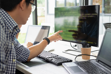 Wall Mural - programmer working in a software development and coding technologies. website design.technology conc