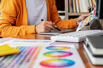 Creative Web Designer planning application and developing template layout, framework for mobile phone. User experience (UX) concept.
