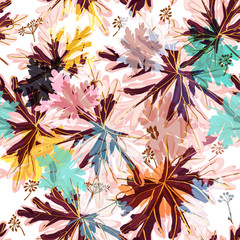 Fototapete - Floral vector pattern with autumn colorful foliage