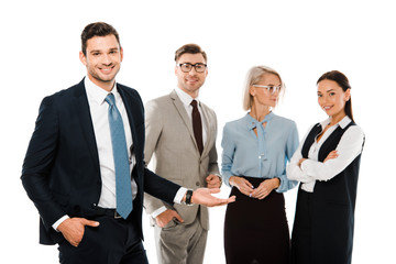 Wall Mural - successful businessman showing professional team isolated on white