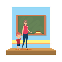 Poster - female teacher with boy in the classroom