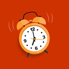 Yellow alarm clock isolated. Vector illustration in flat style.